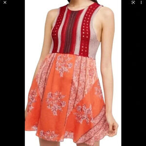 Free People Red and Orange Striped & Floral Mini Dress